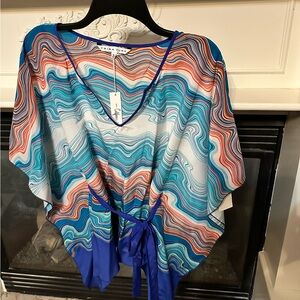 Trina Turk Vibrant Silk Kimono Top with Stripes